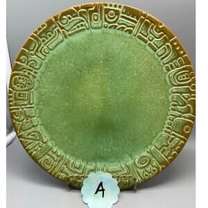 Vintage Mayan Aztec Frankoma Dinner plate Rutile Glaze Prairie Green Each Unique